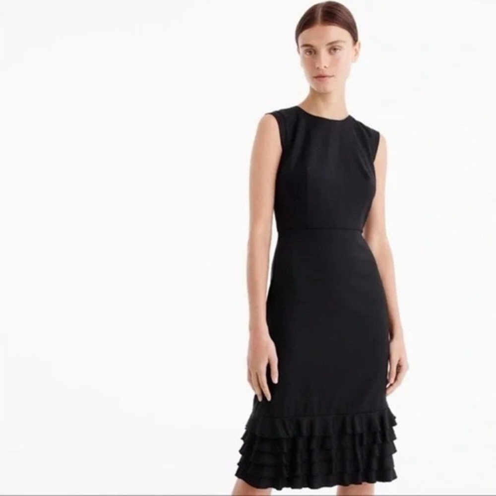 Jcrew black ruffle midi dress. NWT. Size 2